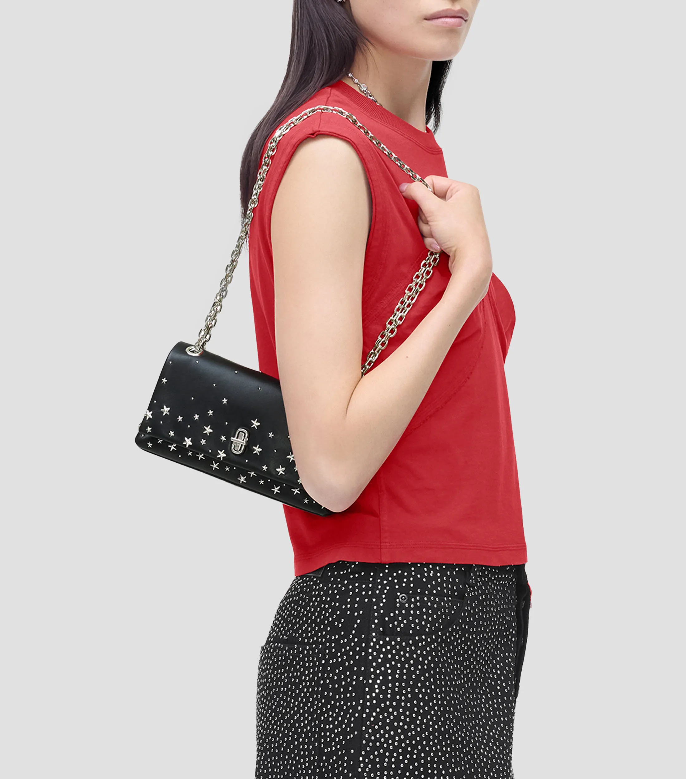 7782_Marc Jacobs Bolsa crossbody negra en piel The Star con estoperoles Mujer