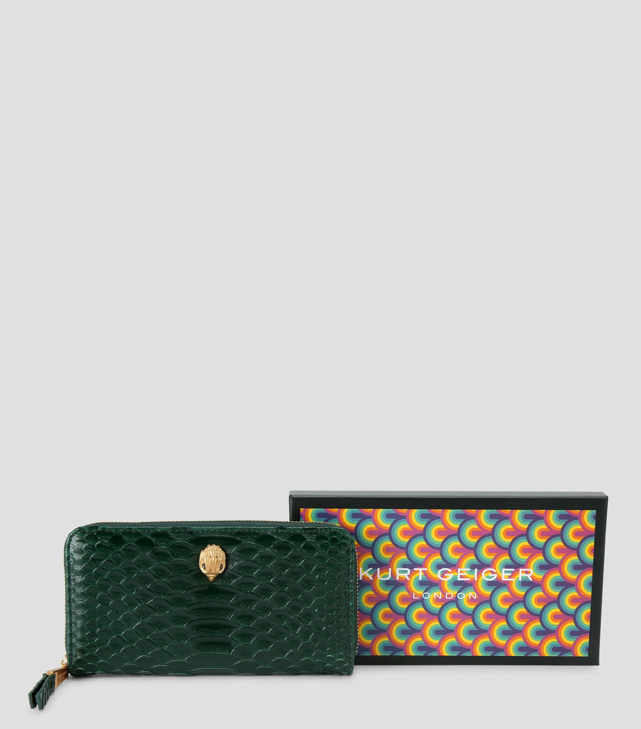 9355_Kurt Geiger Cartera verde en piel Kensington con animal skin Mujer