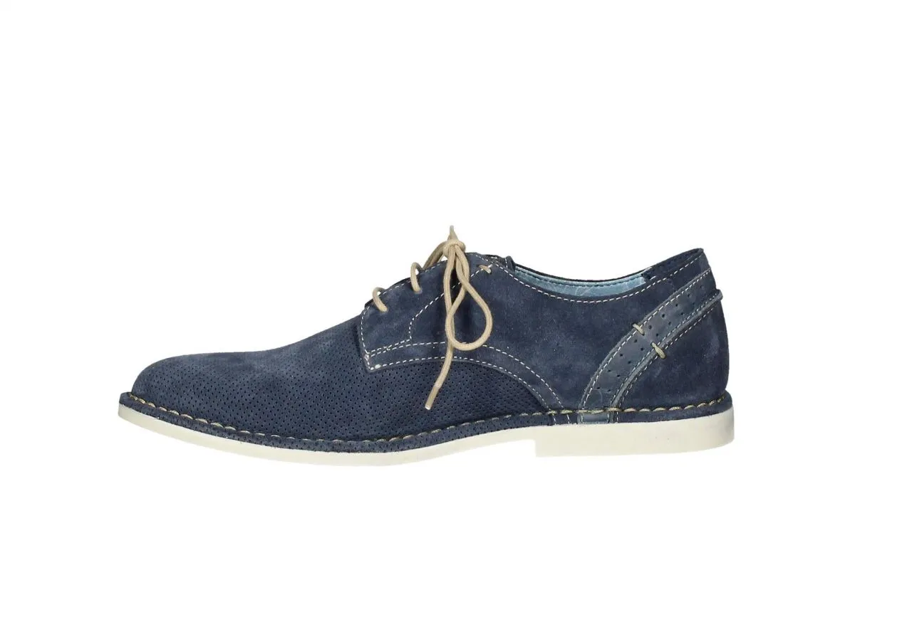 Blucher Nobuck Azul Picaditos Talon Pieza Piel