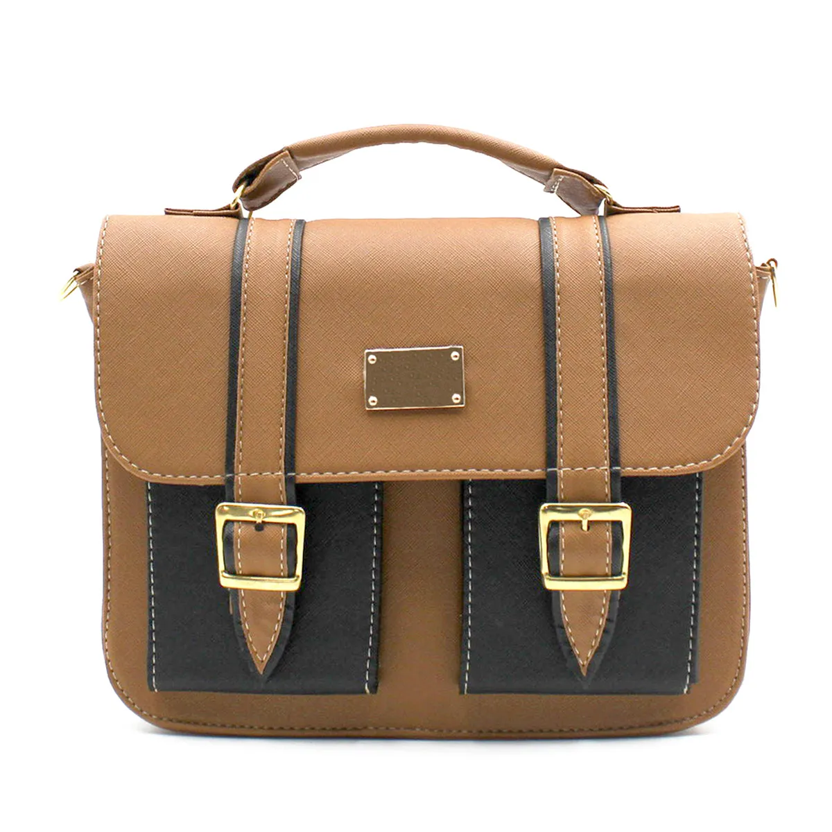 Bolsa Satchel Asa simple Color Camel Exterior Piel sintética de RBCOLLECTION