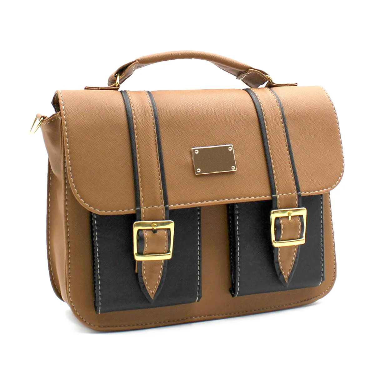 Bolsa Satchel Asa simple Color Camel Exterior Piel sintética de RBCOLLECTION