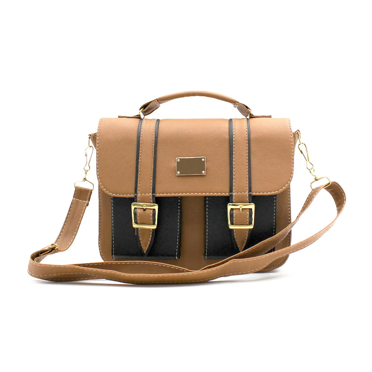 Bolsa Satchel Asa simple Color Camel Exterior Piel sintética de RBCOLLECTION