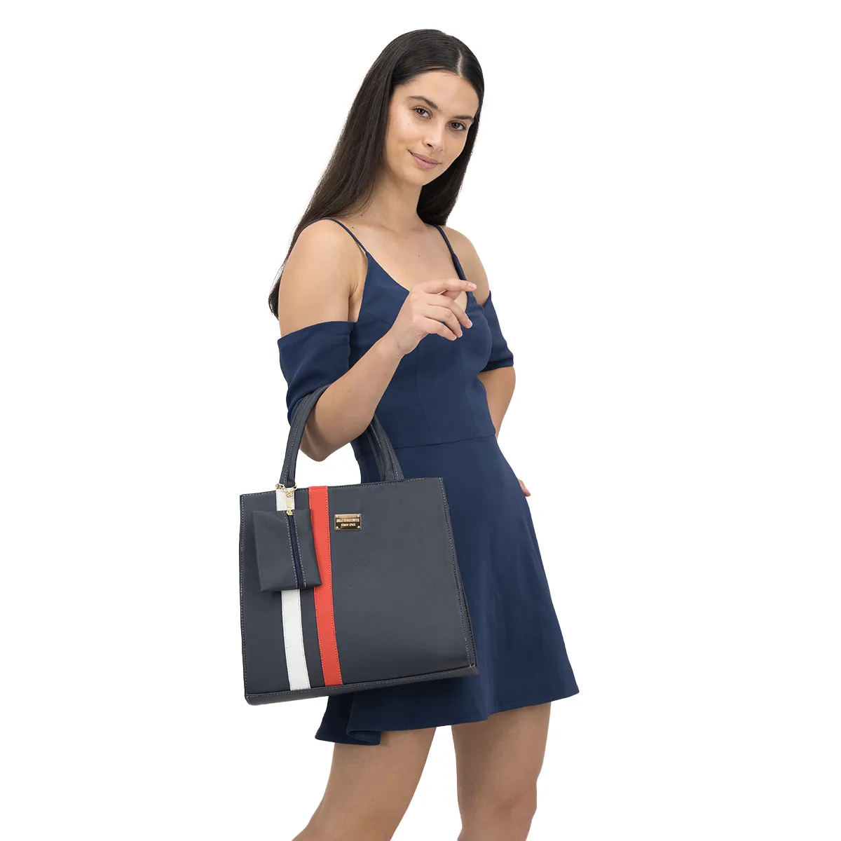 Bolsa Satchel Doble asa Color Azul Exterior Piel sintética de RBCOLLECTION