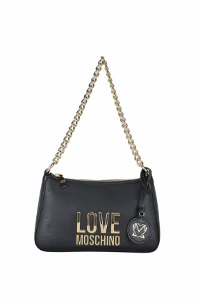 Bolso de hombro negro con maxilogo lettering dorado