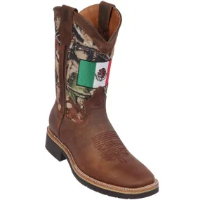 Botas de Cuero Horma Cuadrada Ancha con Bandera de Mexico Q822RM6231