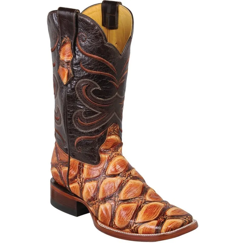 Botas de Pescado Africano Grabado Horma Rodeo Cuadrada Q822A1051