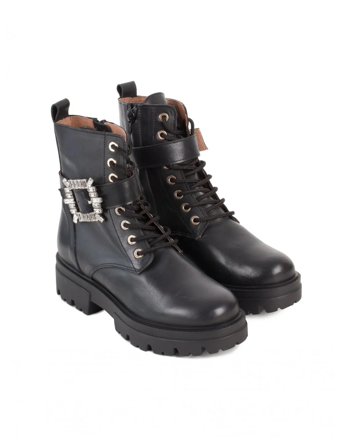 Botas Militares Piel Hebilla Joya PERA LIMONERA