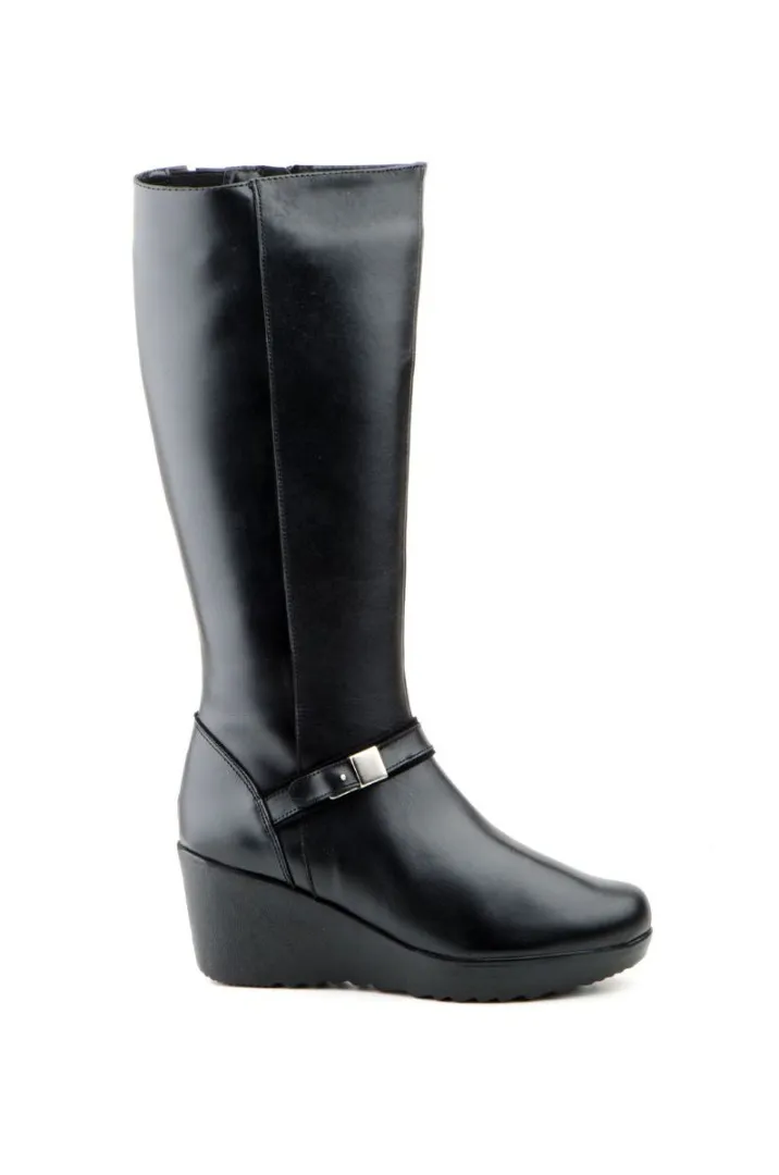 Botas Mujer Piel Negro Cuña