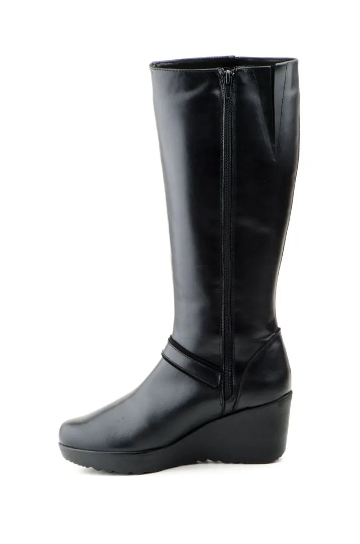 Botas Mujer Piel Negro Cuña