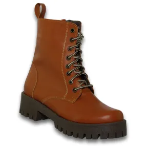 Botas Para Dama Acabado Sintetico, Tacon De 4Cm Y Agujetas Estilo 0100Da5 Marca Dacla Acabado Sintetico Color Camel