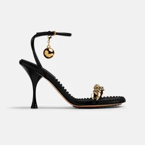 Bottega Veneta Sandalias de mujer de piel negra con lunares y tacón de 9 cm de altura