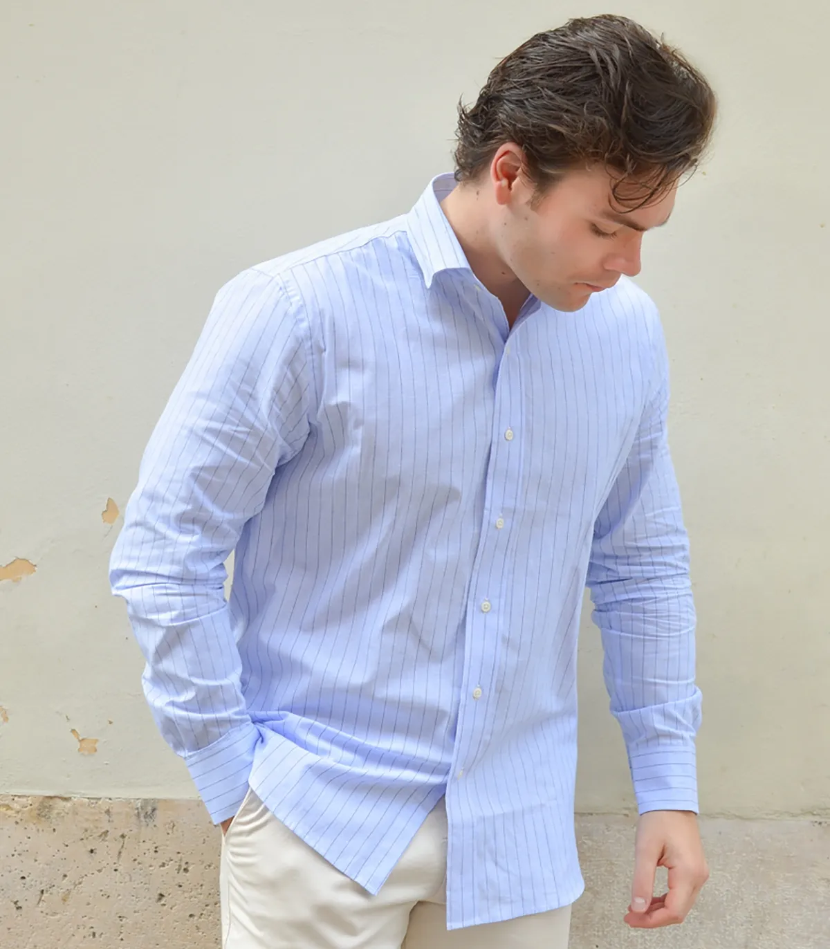 Camisa Algodón Lino Raya Marino