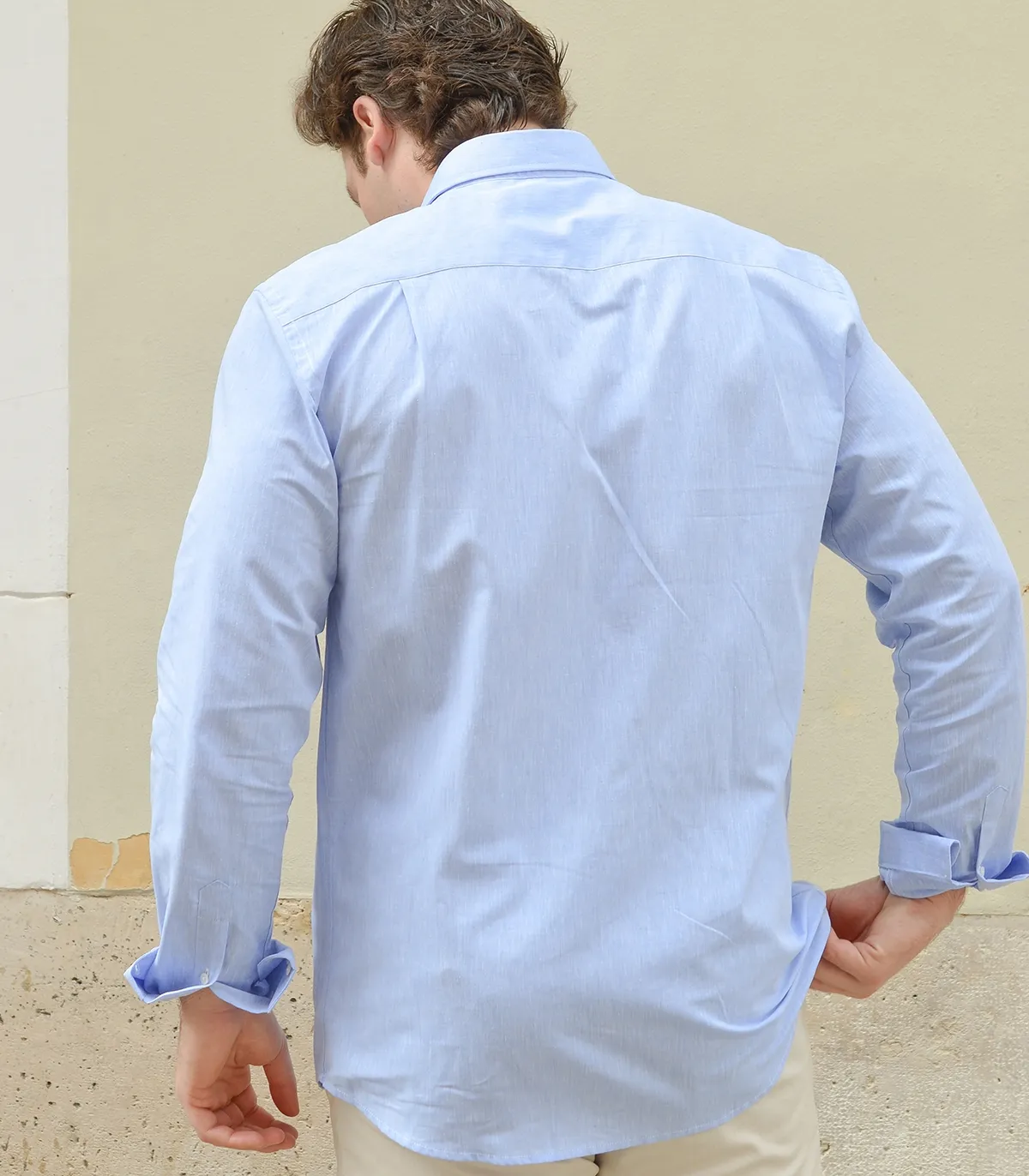 Camisa Lino Algodón Azul Liso