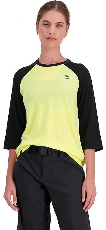 camisa Mons Royale Tarn Merino Shift Raglan - Black/Limelight - women´s