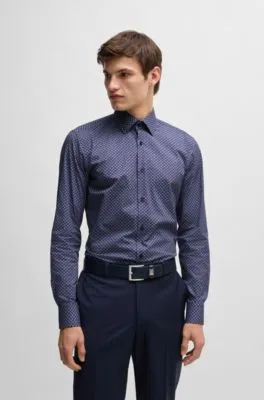 Camisa slim fit de algodón elástico con estampado