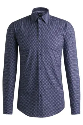 Camisa slim fit de algodón elástico con estampado