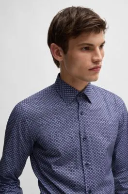 Camisa slim fit de algodón elástico con estampado