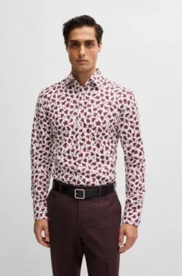 Camisa slim fit de popelín de algodón elástico con estampado floral