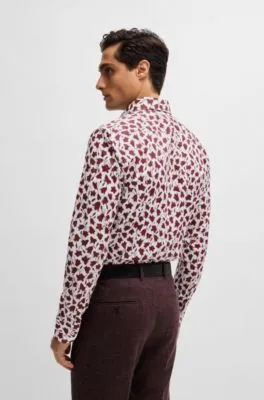 Camisa slim fit de popelín de algodón elástico con estampado floral