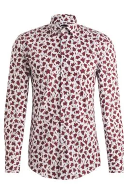 Camisa slim fit de popelín de algodón elástico con estampado floral