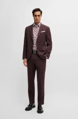 Camisa slim fit de popelín de algodón elástico con estampado floral