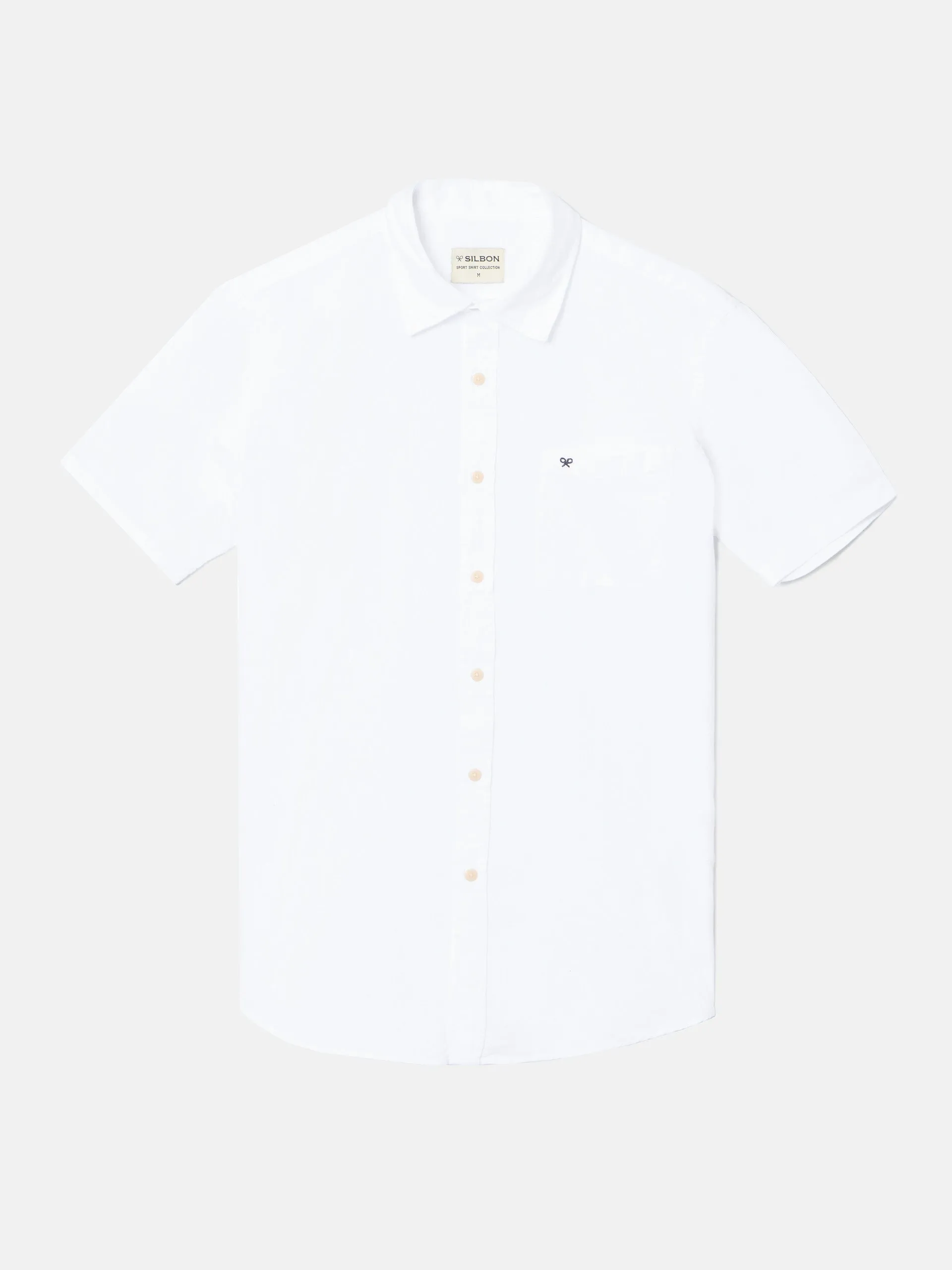 Camisa sport lino manga corta blanca