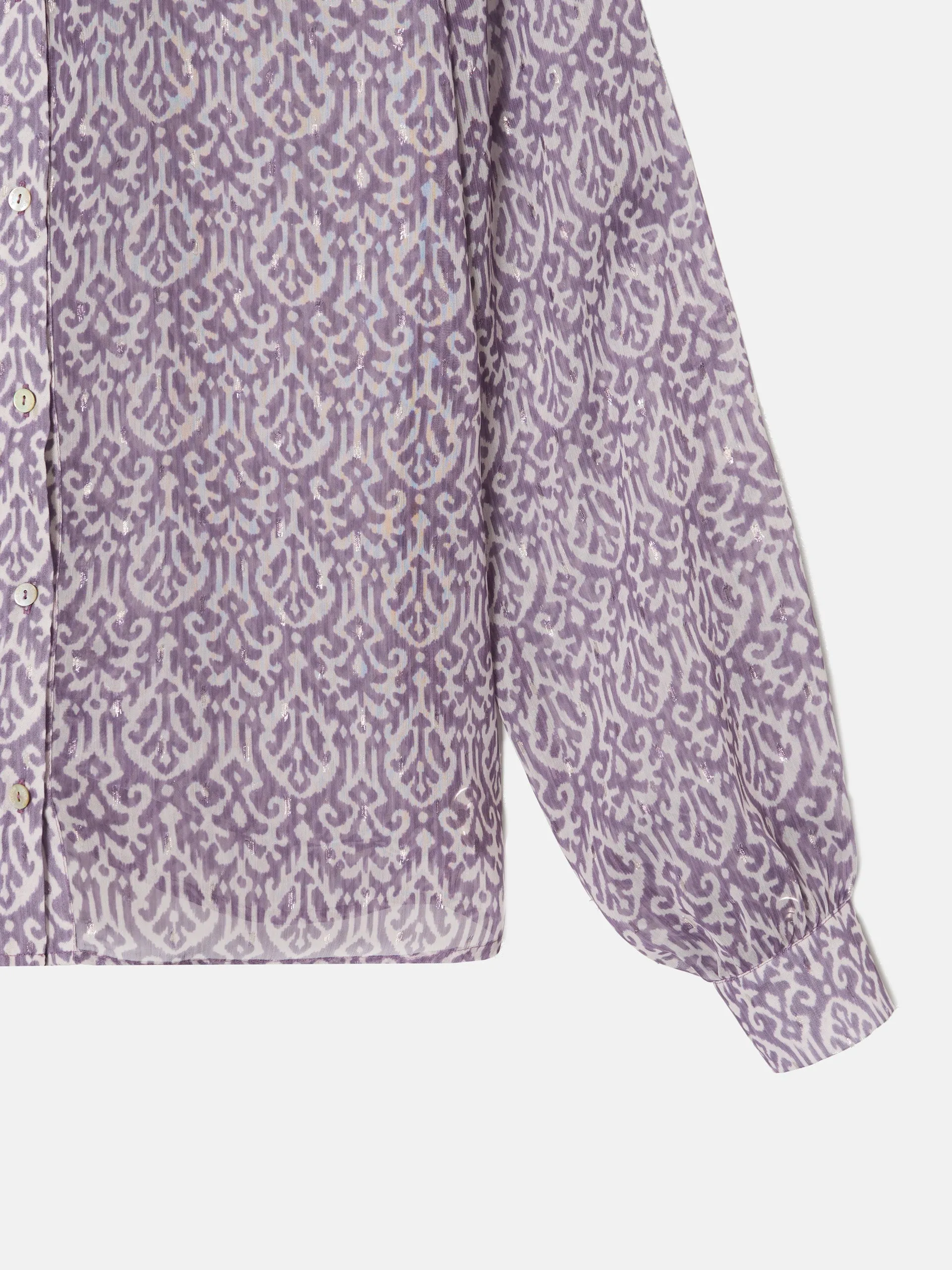 Camisa volante estampado ikat morado