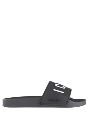 Chanclas negras con logo icon