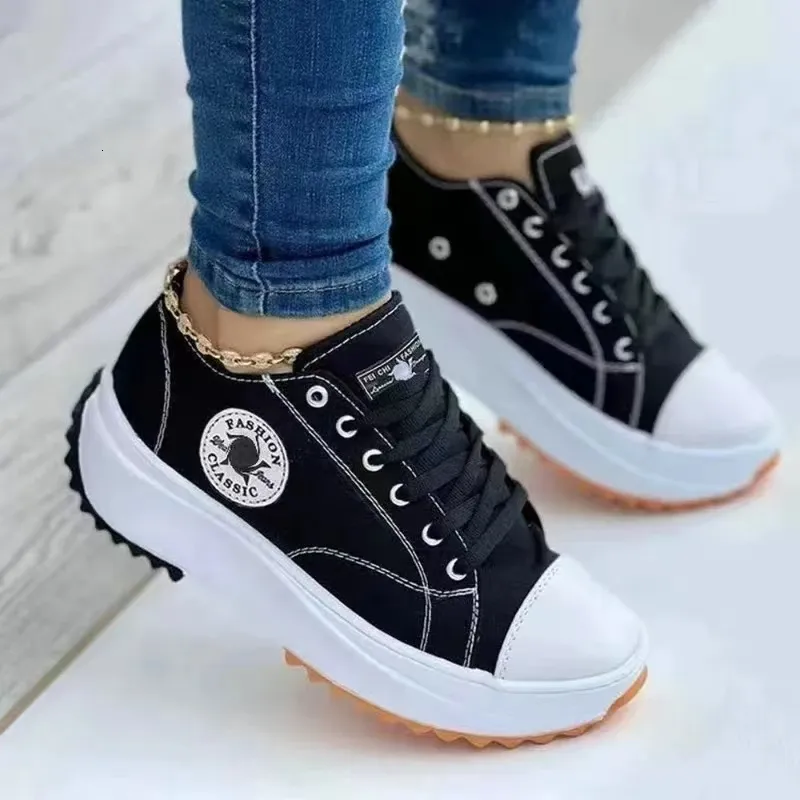 Classic Black Canvas Women Sneakers Solid Casual Platform Sport Comfort Choath Splaed Womens Vulcanized Zapatos