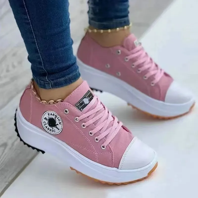 Classic Black Canvas Women Sneakers Solid Casual Platform Sport Comfort Choath Splaed Womens Vulcanized Zapatos