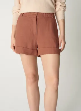 COTELAC Short recto de mezcla de lino en marron