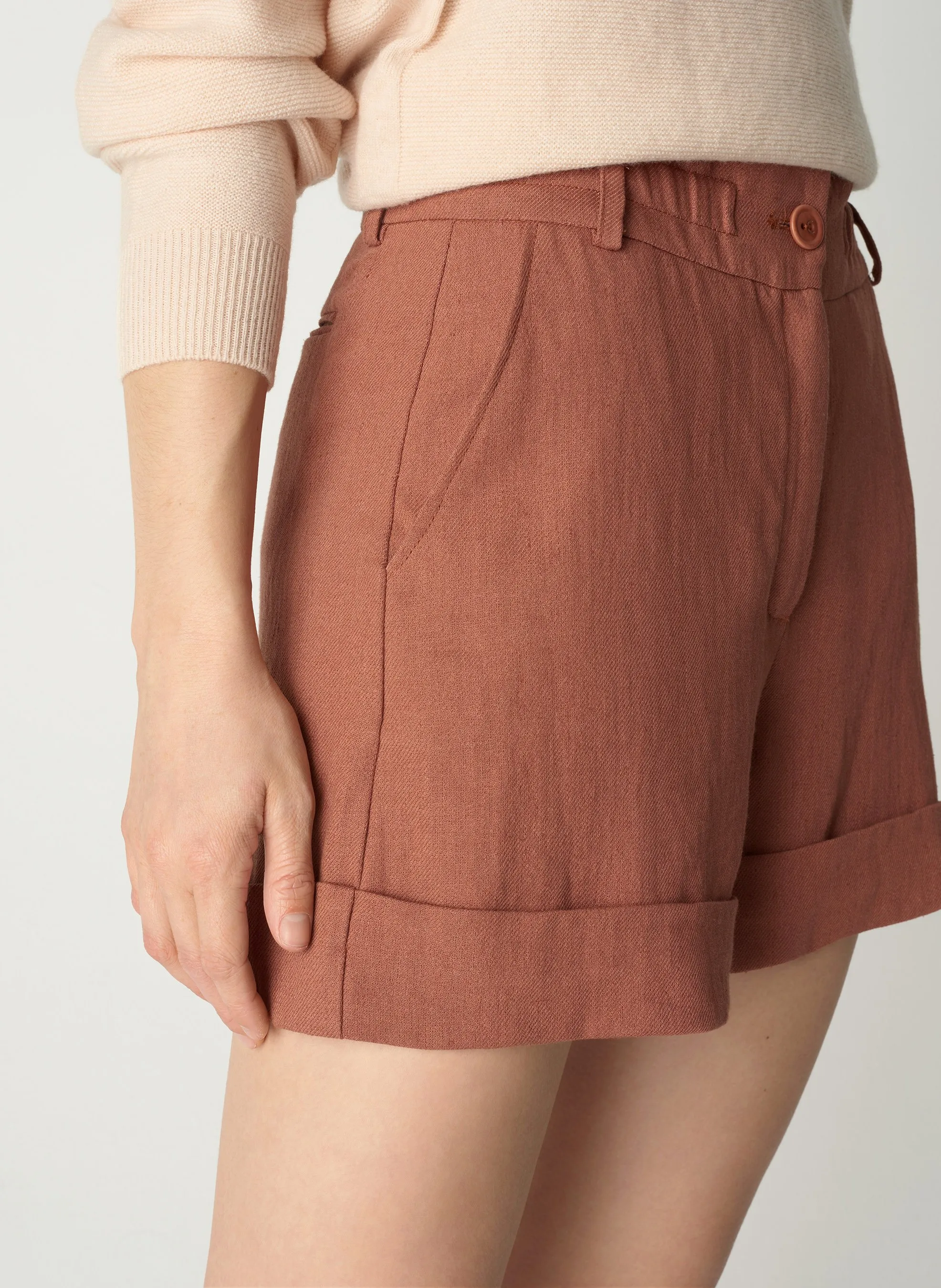 COTELAC Short recto de mezcla de lino en marron