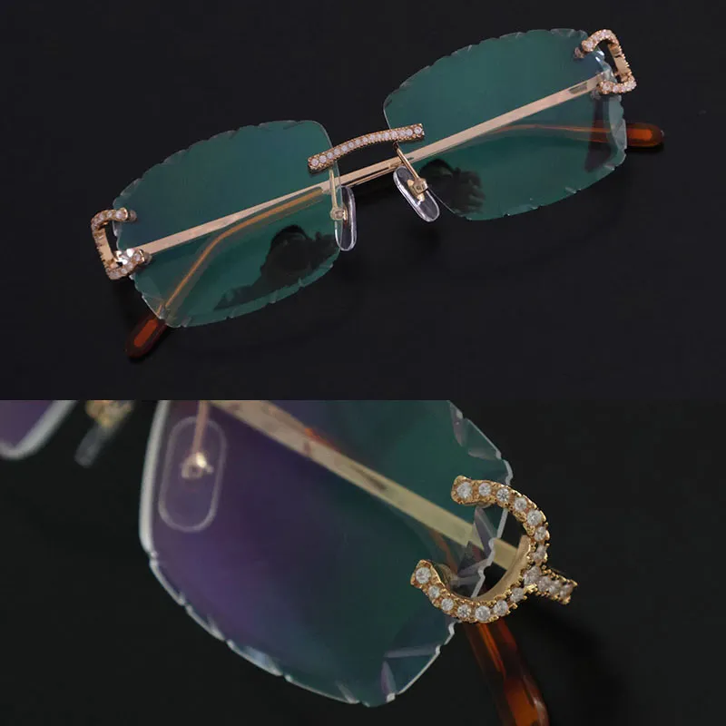 Diseñador Moissanite Diamond Set Firles Eyewear Women Mens C Decoración óptica Gafas sin borde Mensaje Metal con diamantes anteo