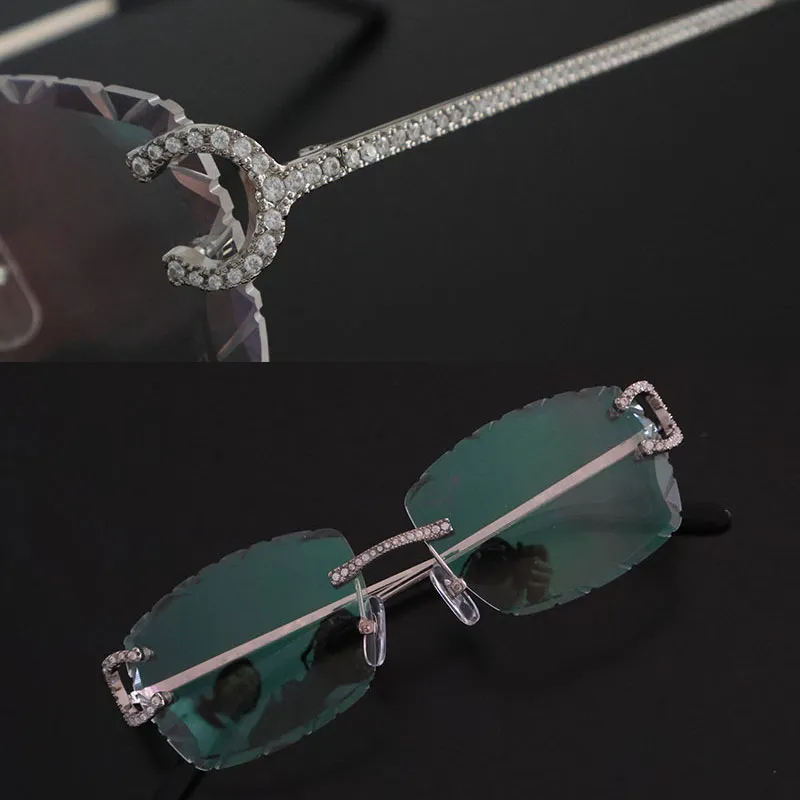 Diseñador Moissanite Diamond Set Firles Eyewear Women Mens C Decoración óptica Gafas sin borde Mensaje Metal con diamantes anteo