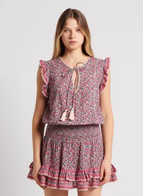 FRIDA - Vestido de algodón con cuello redondo y estampado floral en multicolor