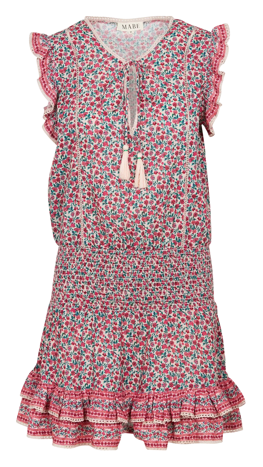 FRIDA - Vestido de algodón con cuello redondo y estampado floral en multicolor