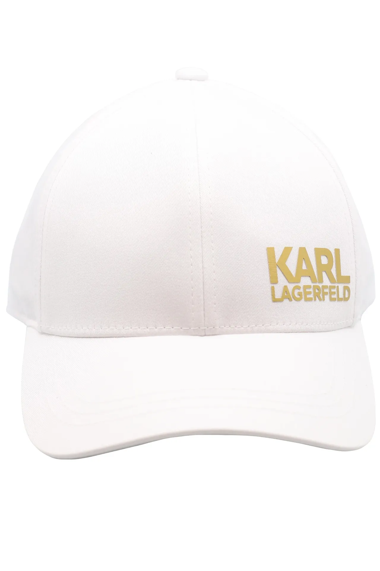 Gorra blanca con logo dorado 