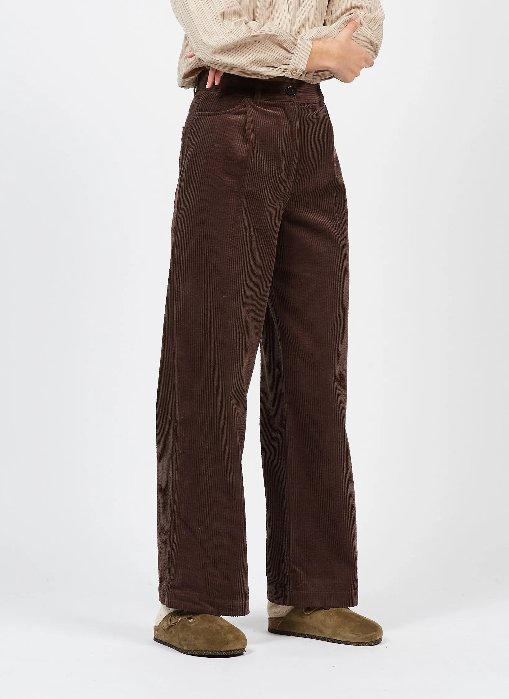 INSTA HELLO - Pantalón de canalé de algodón en marron