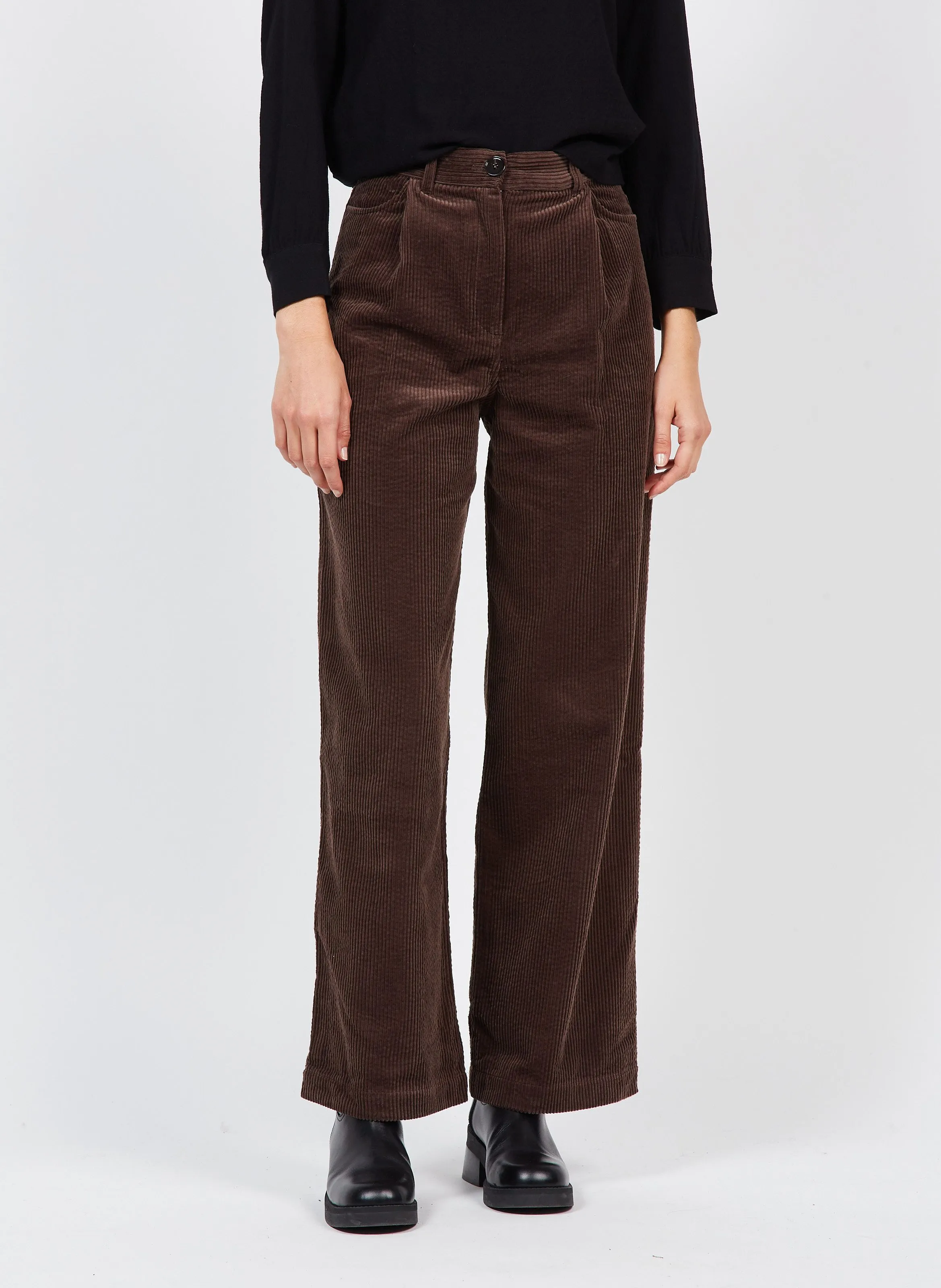 INSTA HELLO - Pantalón de canalé de algodón en marron