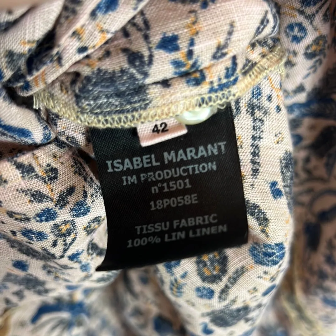 ISABEL MARANT. Vestido lino cruzado estampado. T 42