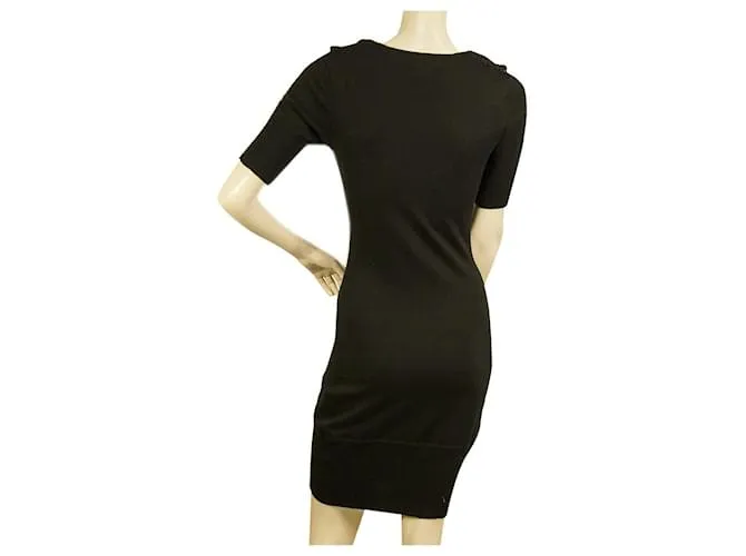 Karen Millen Vestido de punto de lana de manga corta con volantes en la parte delantera negra Sz 1 Negro 