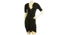 Karen Millen Vestido de punto de lana de manga corta con volantes en la parte delantera negra Sz 1 Negro 