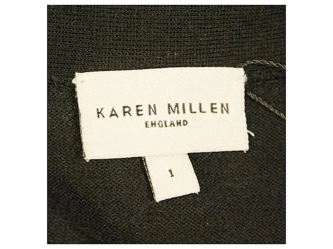 Karen Millen Vestido de punto de lana de manga corta con volantes en la parte delantera negra Sz 1 Negro 