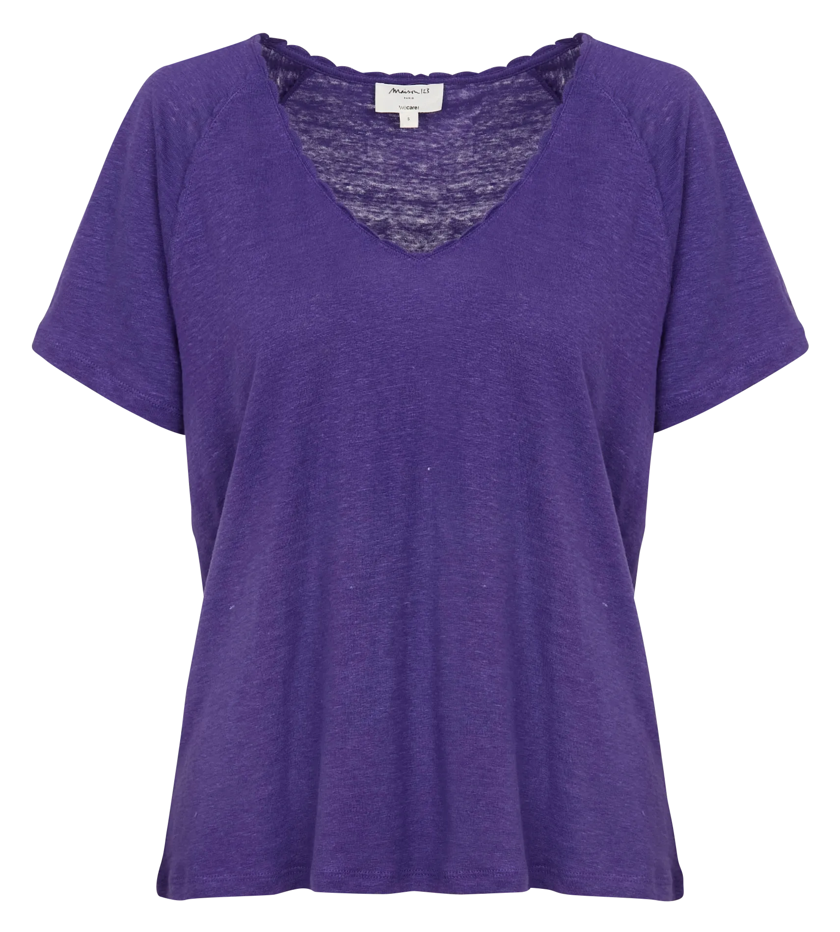 MAISON 123 DETROIT - Camiseta de lino con cuello de pico en violeta