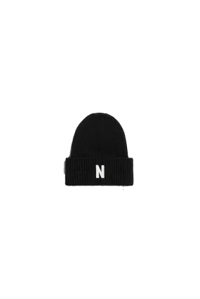 Merino Lambswool Rib N Logo Beanie