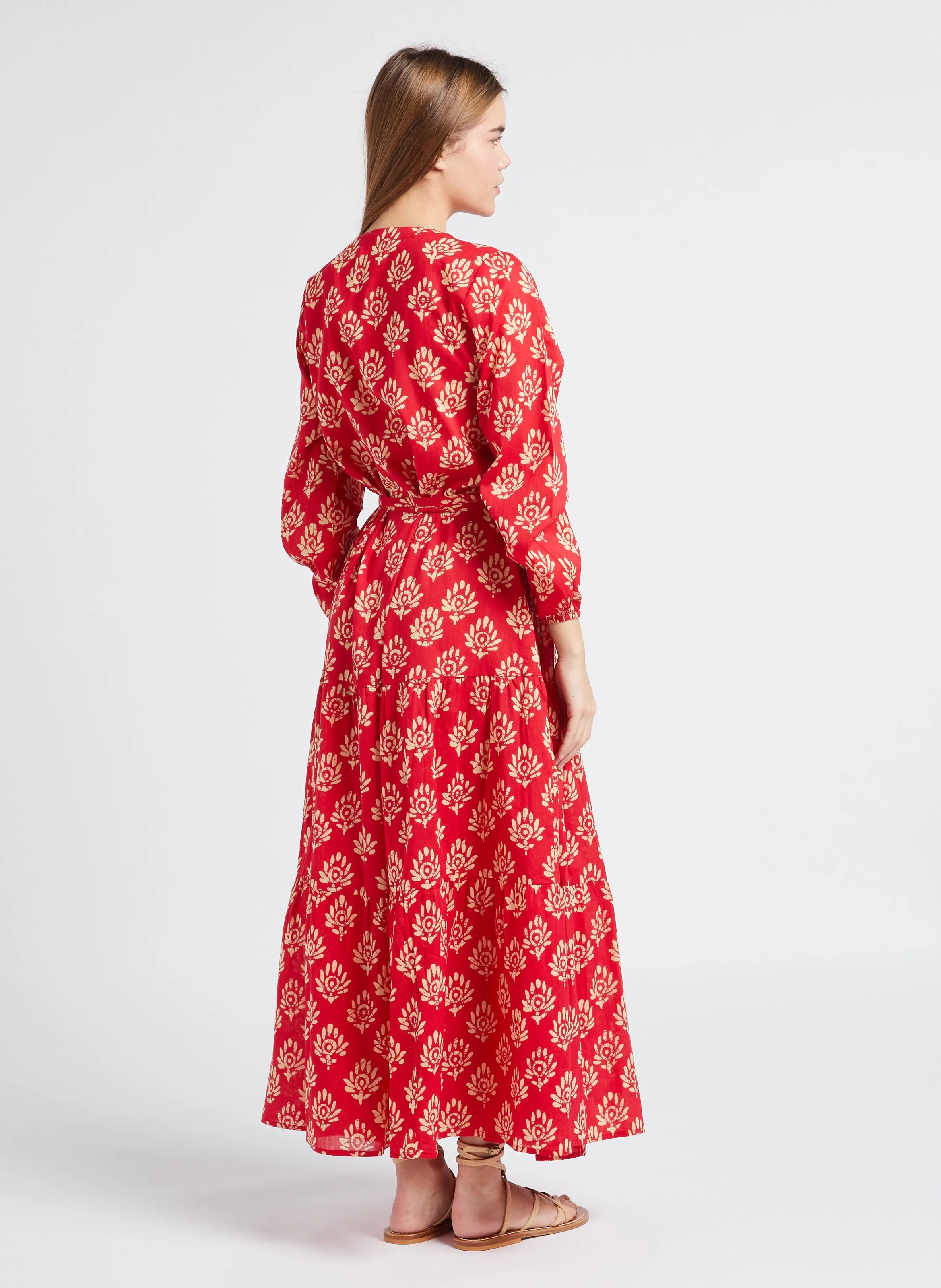 NUR - Vestido largo de algodón cruzado en rojo