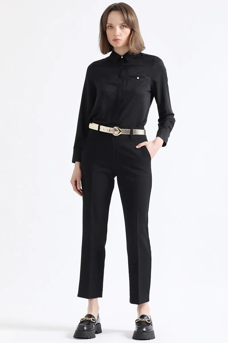 PANTALON SASTRE TIRO ALTO, NEGRO