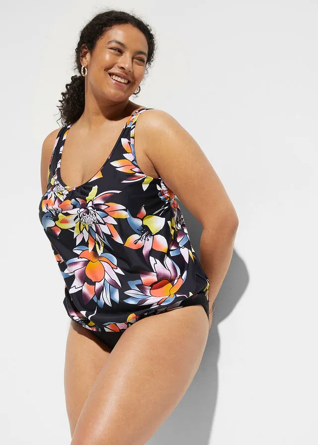 Parte superior del tankini Negro/multicolor estampado