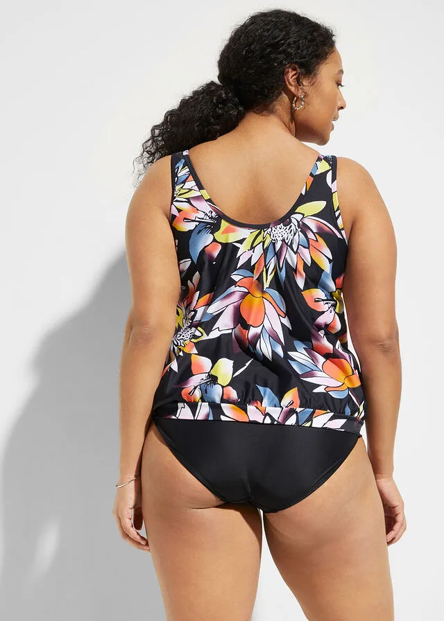 Parte superior del tankini Negro/multicolor estampado