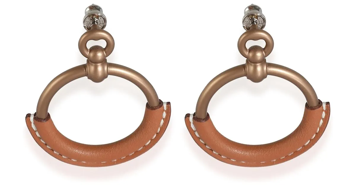 Pendientes Hermès Loop con piel de becerro marrón 